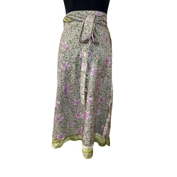 Vintage Jack Pot New York 100% Silk Wrap Skirt Long Reversible, Floral Print - Picture 1 of 12